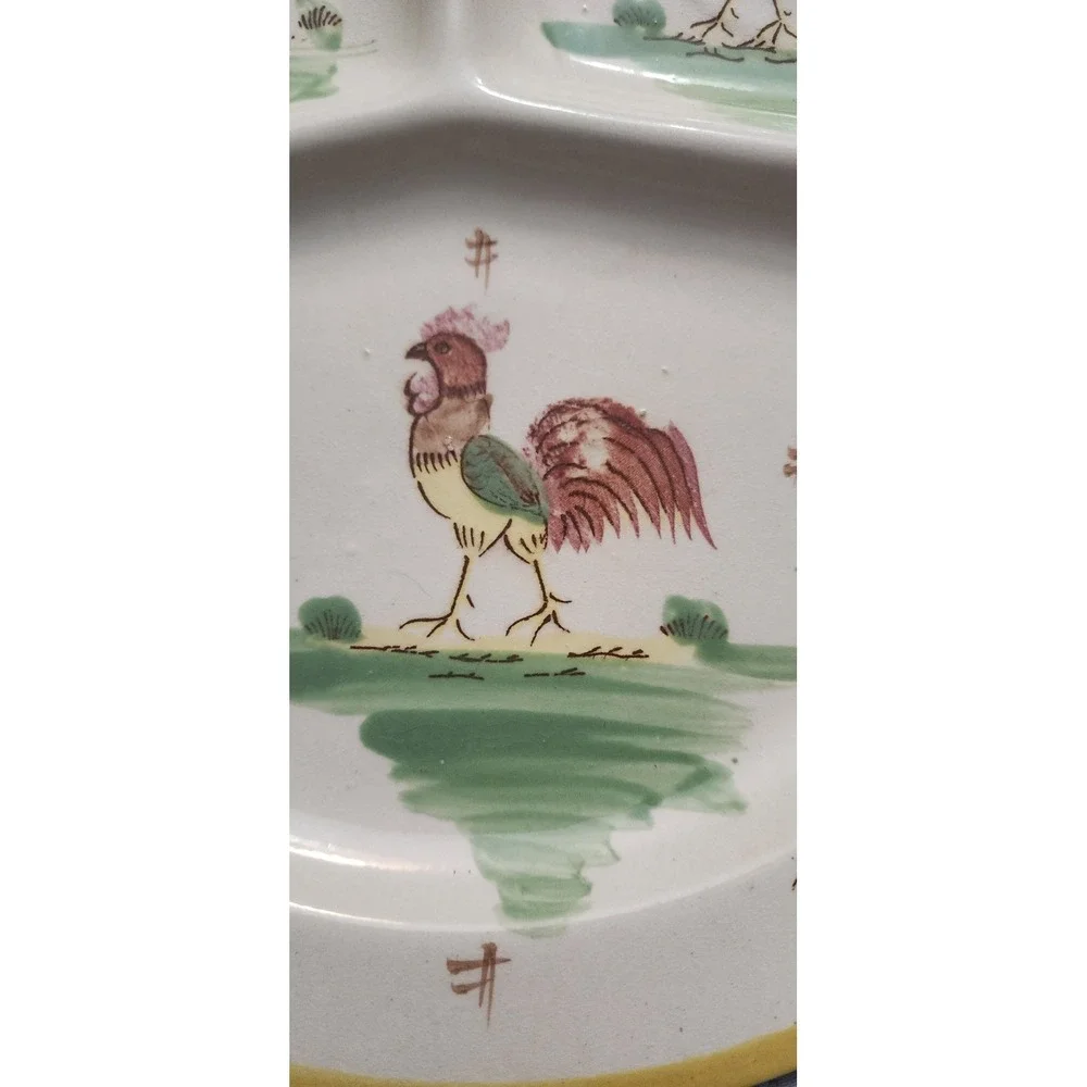 Antique Vtg Japan Porcelain Rooster Luncheon Plate Divided Sections Cottagecore